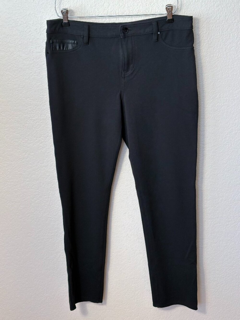Calvin Klein Jeans Black Ponte Knit Skinny Pants Women's 14 Faux Leather Trim
